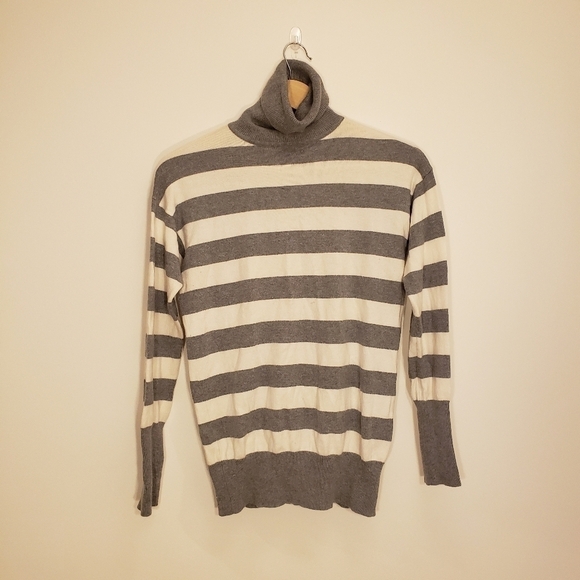 GAP Grey Cream Striped Cashmere Blend Turtleneck - Picture 2 of 8
